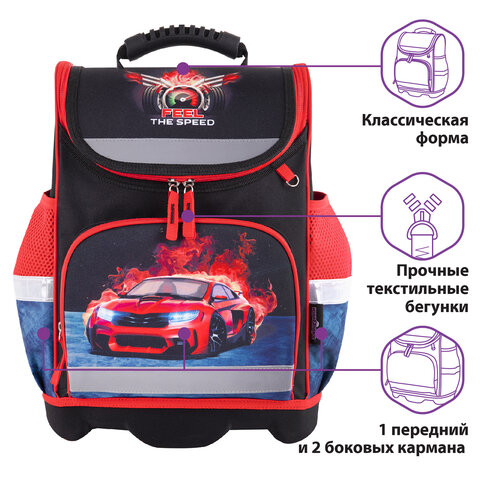 Ранец ЮНЛАНДИЯ WISE для начальной школы, «Feel the speed», 37×29×15 см