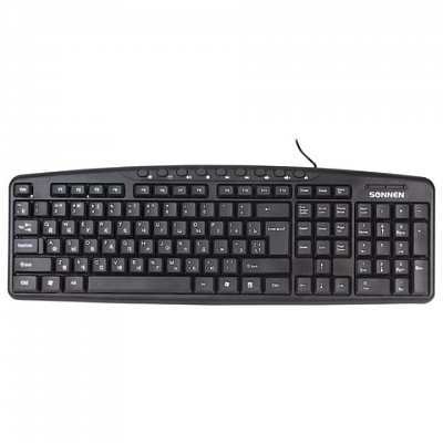 Клавиатура проводная SONNEN KB-8137, USB, 104 клавиши + 12 дополнительных, мультимедийная, черная