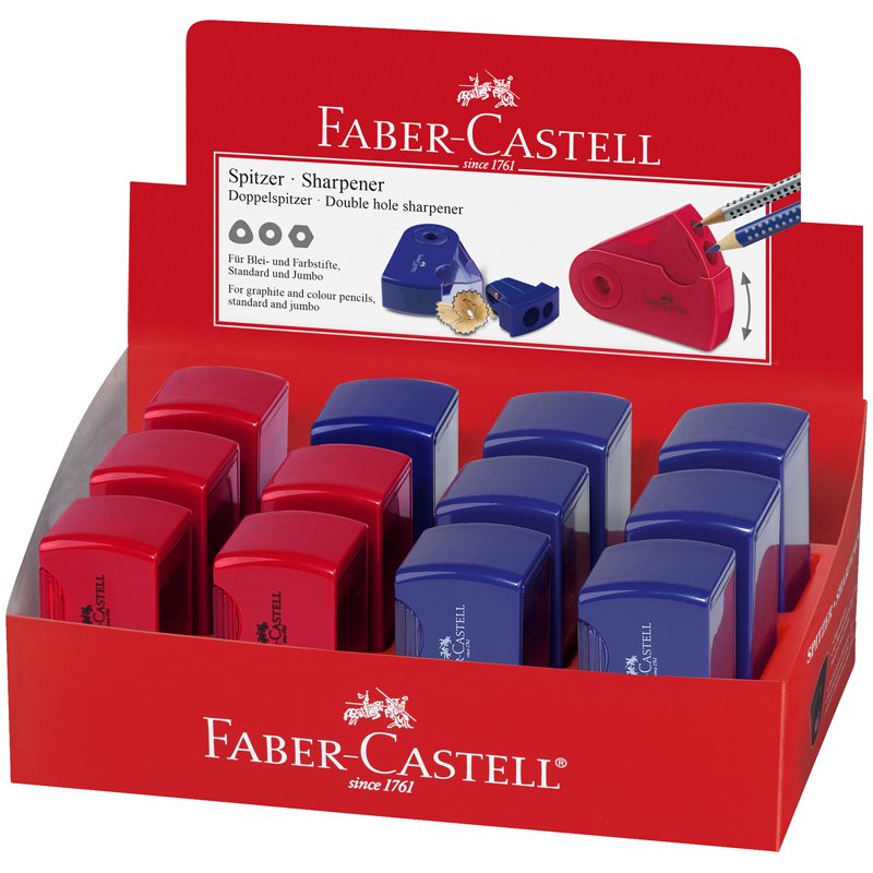 Точилка пластиковая Faber-Castell «Sleeve», 2 отверстия, контейнер, красная/синяя