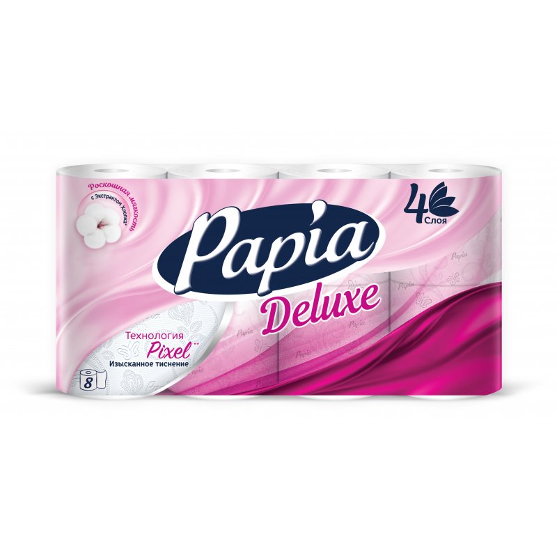 Бумага туалетная Papia Deluxe (4-слойная, белая, 8 рулонов в упаковке)