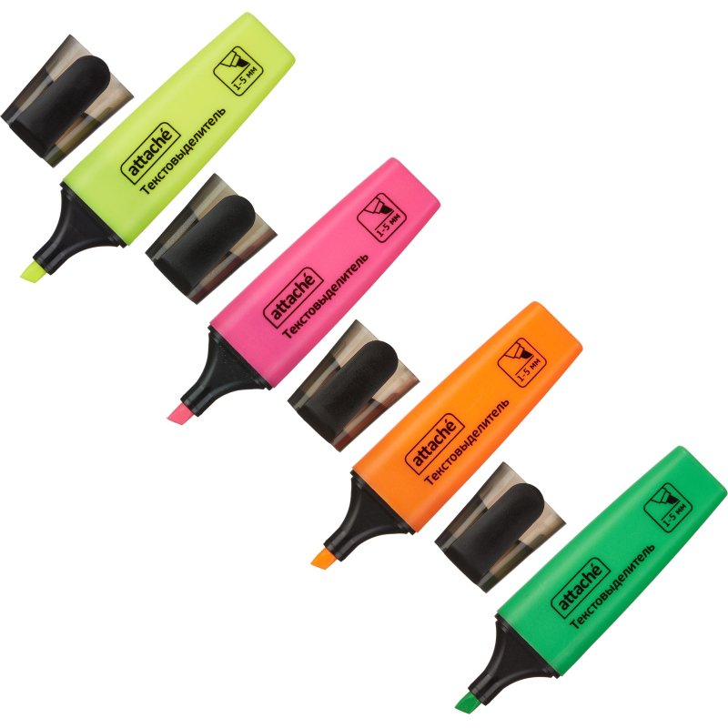 превью Маркер выделитель текста Attache Colored 1-5мм набор 4цв. 