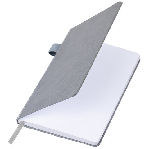 Блокнот А5 135×212мм BRAUBERG «Soft touch» под кожу, резинка, держатель, 80л клетка, серый