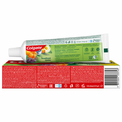 Зубная паста 150мл COLGATE «Лечебные травы», отбеливающа, сфторидом и кальцием, ш/к 3