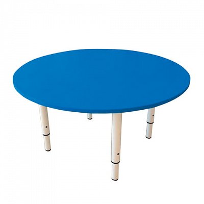 Стол детский круглый 800×800×400-580 мм, регулируемый, рост 0-3 (85-145 см), пластик синий, слоновая кость