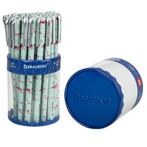 Ручка шариковая BRAUBERG SOFT TOUCH STICK «FLAMINGO», СИНЯЯ, мягкое покрытие, узел 0.7 мм