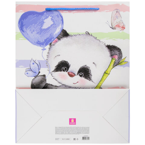 Пакет подарочный 26.5×12.7×33 см ЗОЛОТАЯ СКАЗКА «Lovely Panda», глиттер, белый с голубым