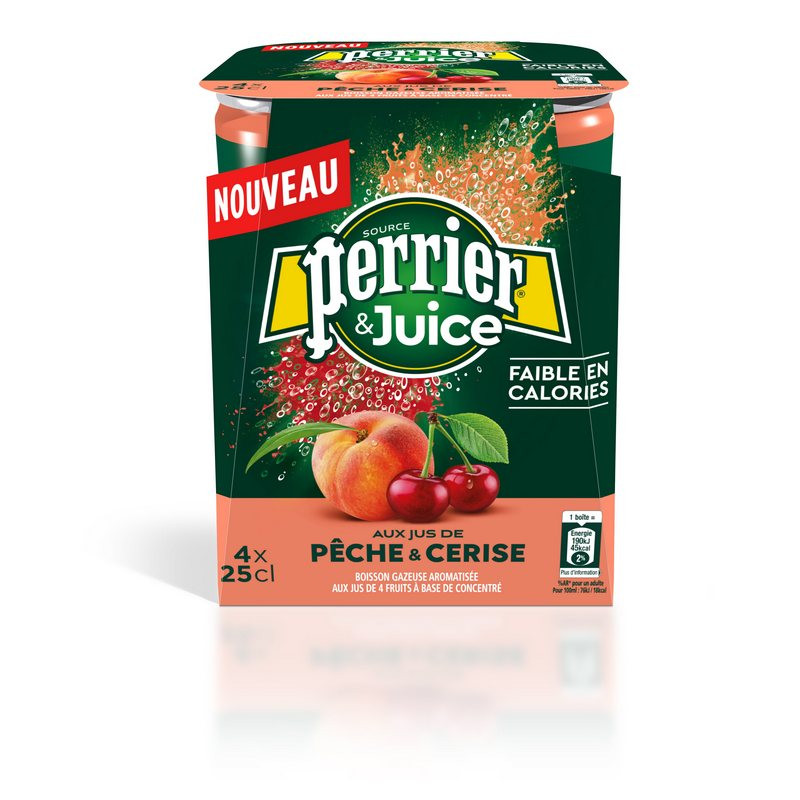 Напиток Perrier газированный с соком персик-вишня 0.25 л (4 штуки в упаковке)