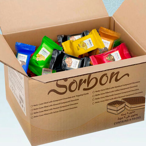 Конфеты мини-вафли в индивидуальной упаковке SORBON «Ассорти Радуга»1500 г