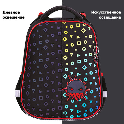 Ранец BRAUBERG LUMINOUS, 2 отделения, с брелоком, «Danger», СВЕТЯЩИЙСЯ РИСУНОК, 38×29х16 см
