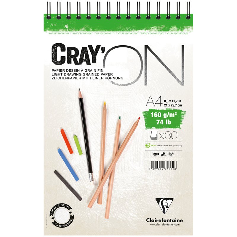 превью Скетчбук - блокнот 30л. А4 на гребне Clairefontaine «Cray'On», 160г/м2, мелкозерн. 