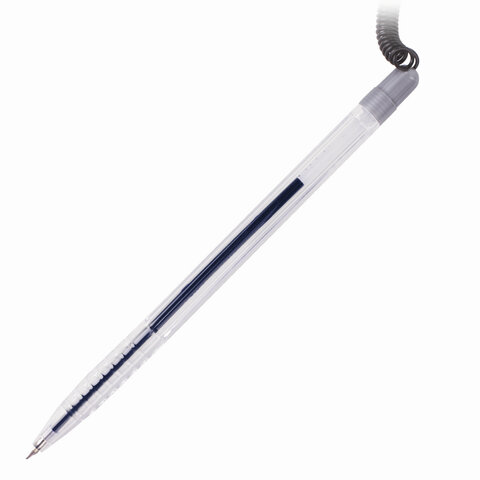 Ручка шариковая настольная BRAUBERG «Counter Pen», СИНЯЯ, пружинка, корпус серебристый, 0.5 мм, 143258