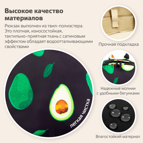 Рюкзак BRAUBERG DREAM универсальный с карманом для ноутбука, эргономичный, «Avocado», 42×26х14 см