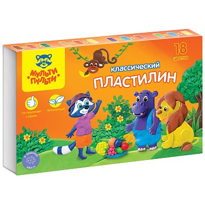 Пластилин Мульти-Пульти «Приключения Енота», 18 цветов, 360г, со стеком, картон