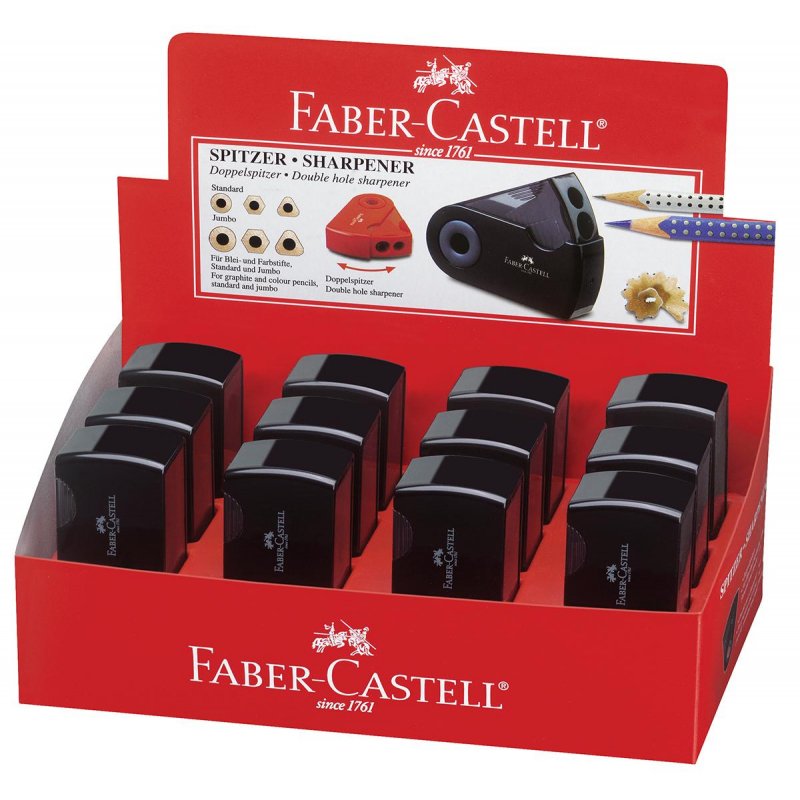 Точилка пластиковая Faber-Castell «Sleeve», 2 отверстия, контейнер, черная