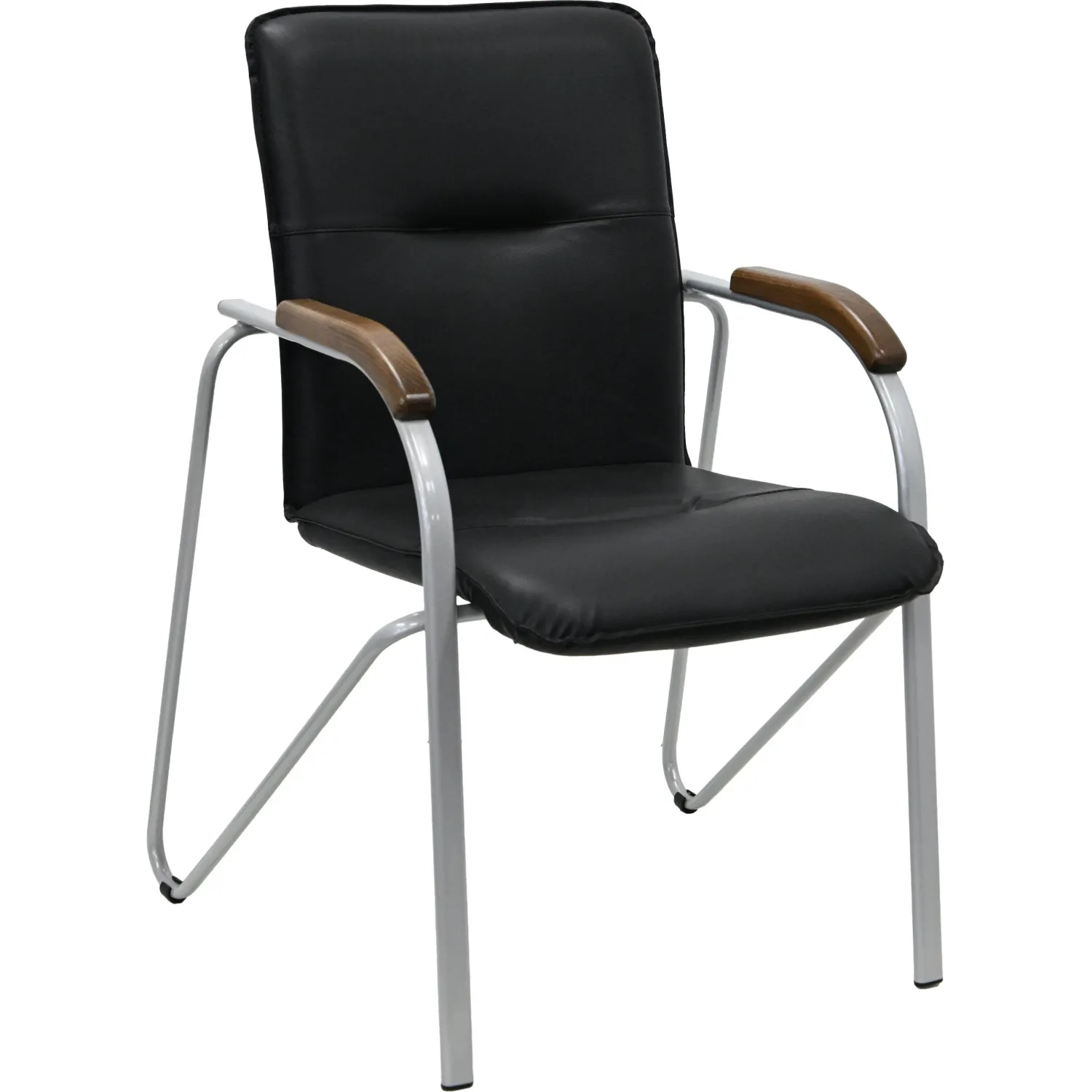 Конференц-кресло Easy Chair Samba Silver чёрный/орех (искусственная кожа, металл серебристый)