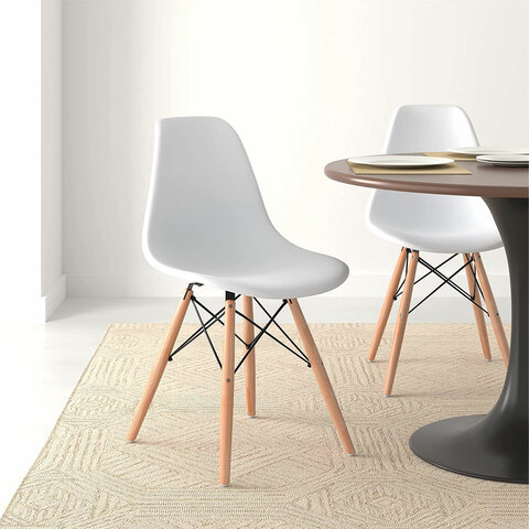 Стулья BRABIX «Eames CF-010», КОМПЛЕКТ 4 шт., пластик белый, опоры дерево/металл, 532630