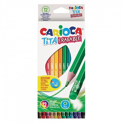 Карандаши цветные пластиковые стираемые Carioca «Tita Erasable», 12цв., заточен., картон, европодвес