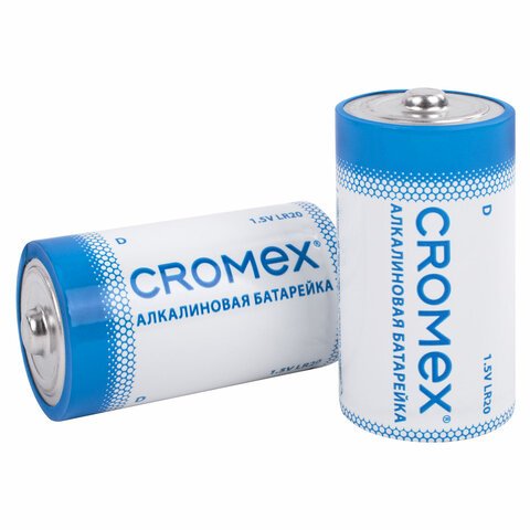Батарейки алкалиновые КОМПЛЕКТ 4 шт., CROMEX Alkaline, D (LR20, 13А), короб