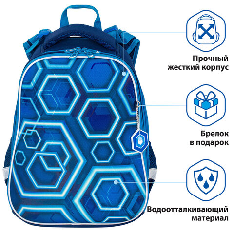 Ранец BRAUBERG PREMIUM, 2 отделения, с брелоком, для мальчиков, Техно, 38×29×18 см