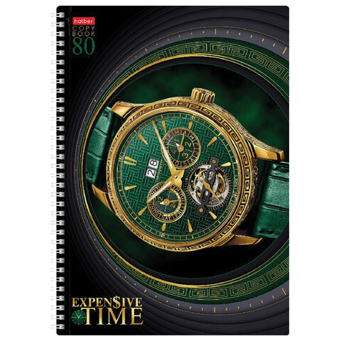 Тетрадь А4, 80 л., HATBER гребень, клетка, 3D фольга, «TIME» (2 вида в спайке)