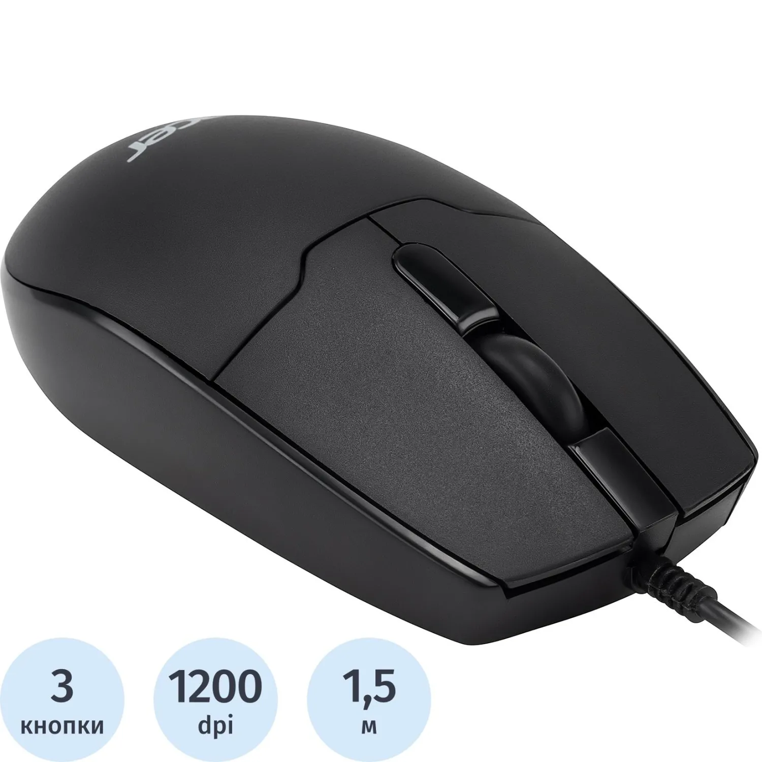 превью Мышь компьютерная Acer OMW126 черный оптическая (1200dpi) USB (2but)