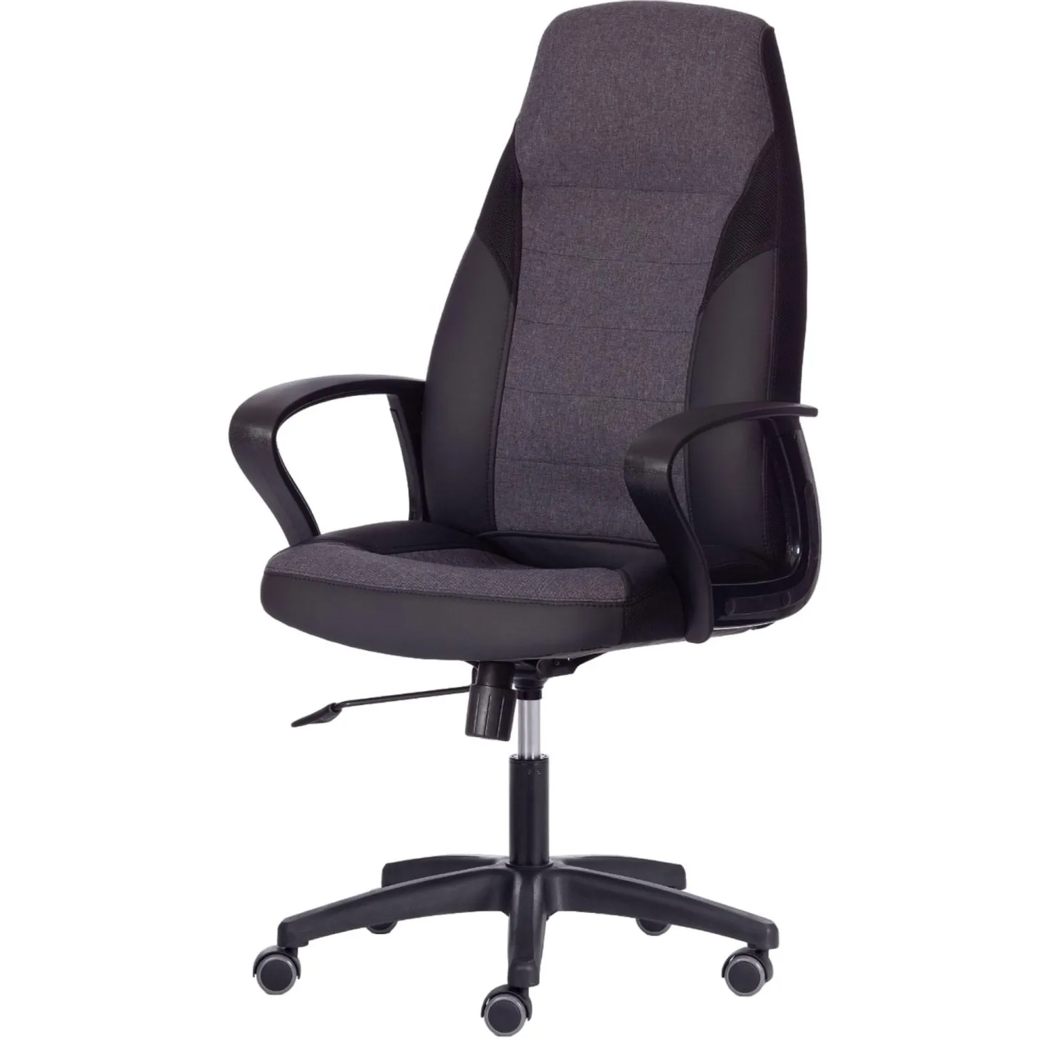 превью Кресло для руководителя Easy Chair Impreza серое/чёрное (ткань/сетка/экокожа, пластик)