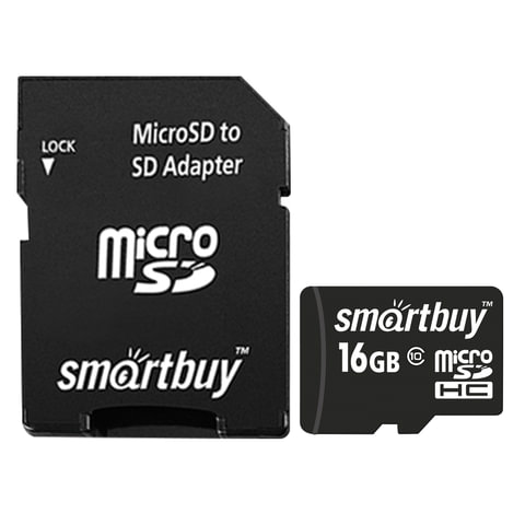превью Карта памяти micro SDHC, 16 GB, SMARTBUY, 10 Мб/сек. (class 10), с адаптером