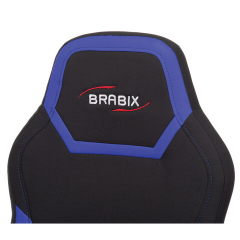 Кресло компьютерное BRABIX «Alpha GM-018», ткань/экокожа, черное/синее, 532638