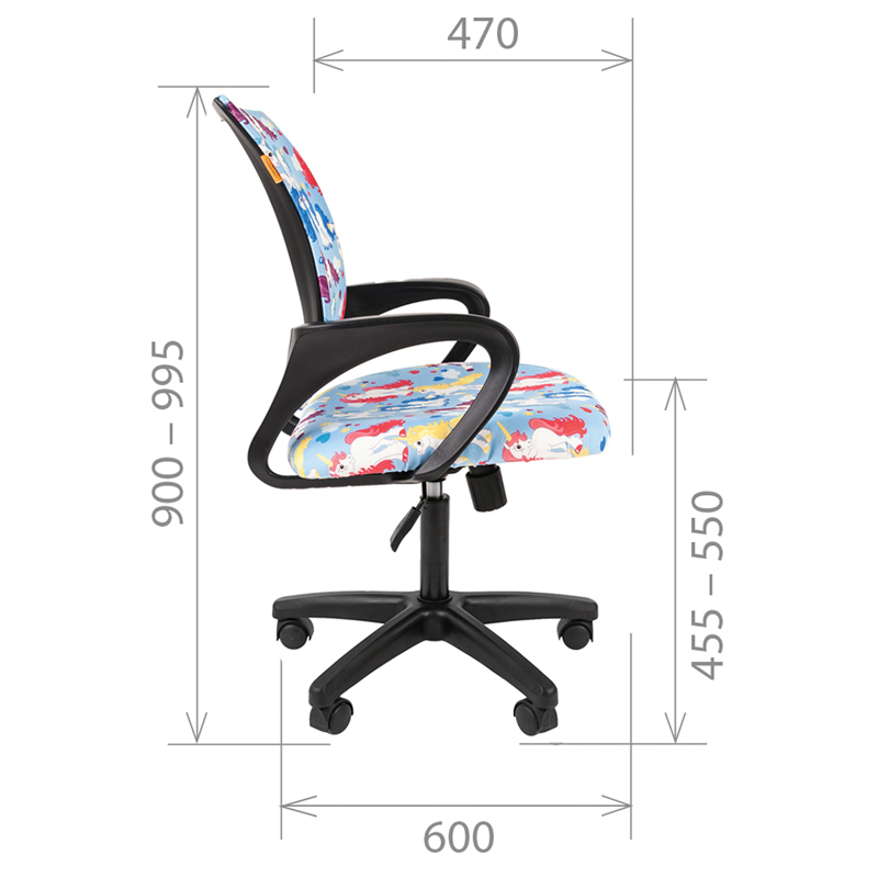 Кресло детское Chairman Kids 103, PL черн., ткань велюр, единороги, механизм качания спинки