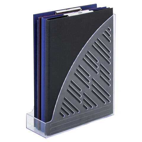 Лоток вертикальный для бумаг BRAUBERG «Standard+», 250×90×300 мм, прозрачный, 237227
