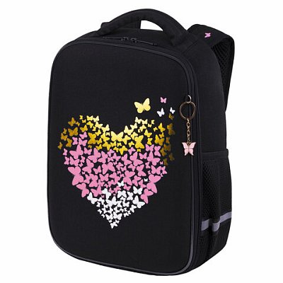 Ранец BRAUBERG LIGHT, 1 отделение, с брелоком, «Shining heart», фольгированная печать, 36×26х13 см