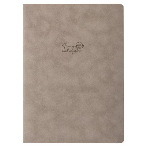 Тетрадь 60 л. без линовки обложка кожзам под замшу, сшивка, B5 (179×250мм), СЕРЫЙ, BRAUBERG CAPRISE