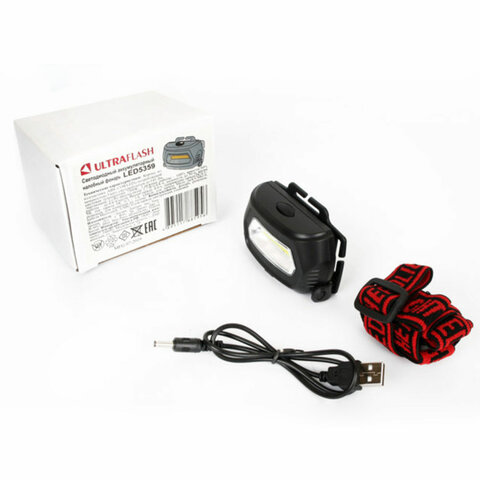 Фонарь налобный аккумуляторный ULTRAFLASH 3Вт COB, 3 режима, Li-pol (USB-кабель в комплекте)