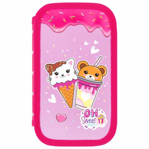 Пенал ЮНЛАНДИЯ, 2 отделения, картон с эффектом soft-touch, 19×11 см, «Candy friends»