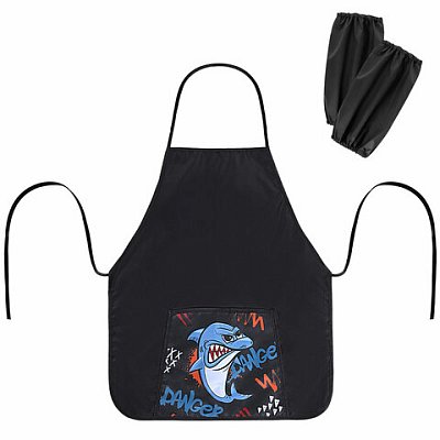 Накидка фартук с нарукавниками для труда ПИФАГОР, 1 карман, 46×54 см, «Angry shark»