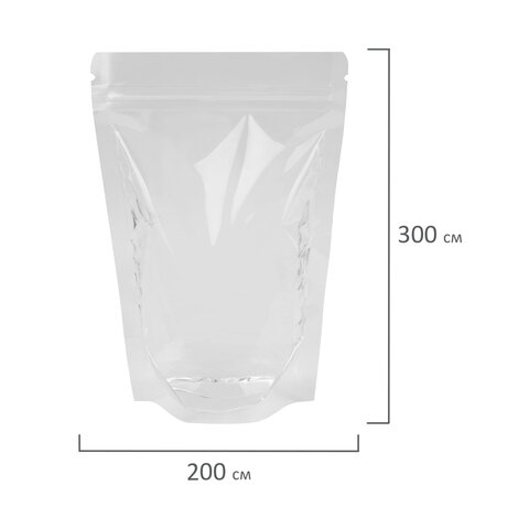 Пакеты дой-пак с замком ZIP LOCK, прозрачные, 200×300 + 50 мм, КОМПЛЕКТ 100 штук, 70 мкм, BRAUBERG