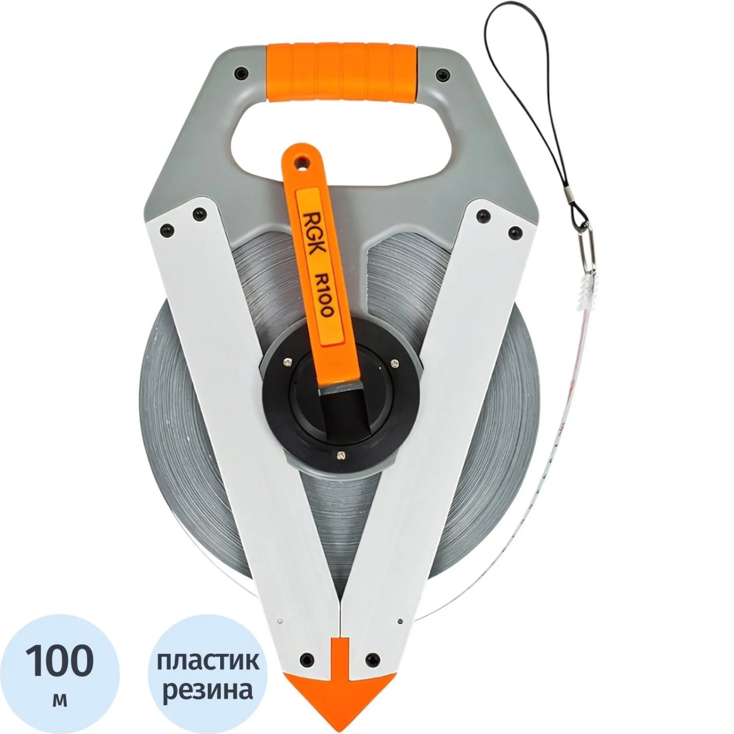 превью Рулетка строительная RGK R100 100 м x 13 мм в прорезиненном корпусе (4610011872846)