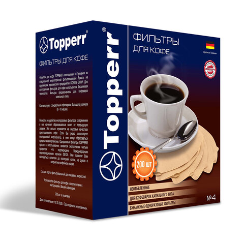 превью Фильтр TOPPERR №4 для кофеварок, бумажный, неотбеленный, 200 штук
