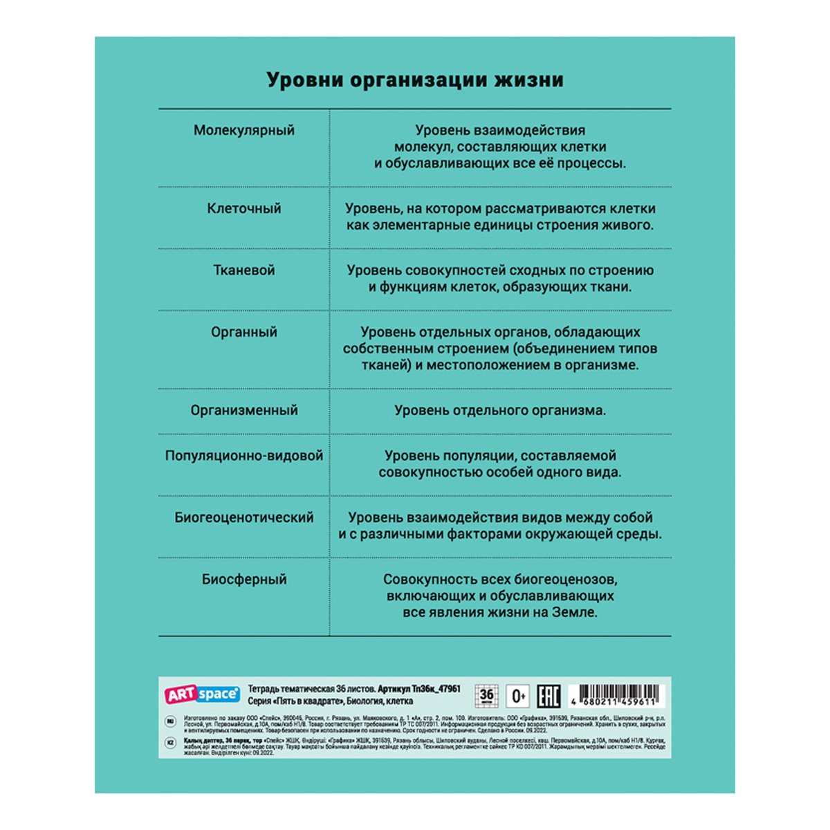 Тетрадь предметная 36л. ArtSpace «Пять в квадрате» - Биология, эконом