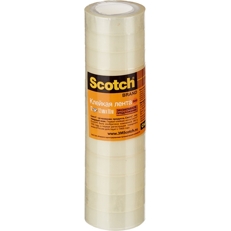Клейкая лента 3M Scotch (12ммх10м, прозрачная, 12 шт. в упаковке)