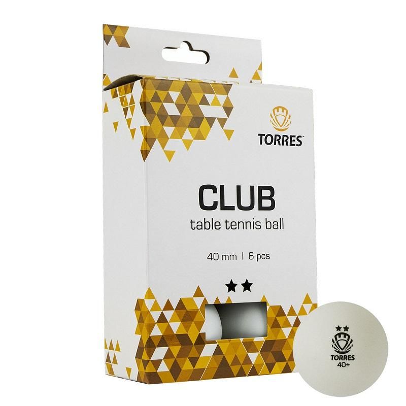 Мяч для настольного тенниса TORRES Club 2x,6шт/уп, белый, TT21014