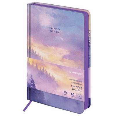Ежедневник датированный 2027, А5, 138×213 мм, BRAUBERG «Vista», под кожу, твердый, «Pastel forest»