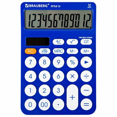 Калькулятор настольный BRAUBERG STYLE-12-BL (157×106 мм)12 разрядовдвойное питаниеСИНИЙ272966