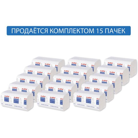 Полотенца бумажные 250 шт. LAIMA (Система H3)UNIVERSAL WHITE PLUS1-слойныебелыеКОМПЛЕКТ 15 пачек23×23V-сложение111343
