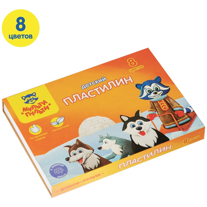 Пластилин Мульти-Пульти «Енот на Аляске», 08 цветов, 120г, со стеком, картон