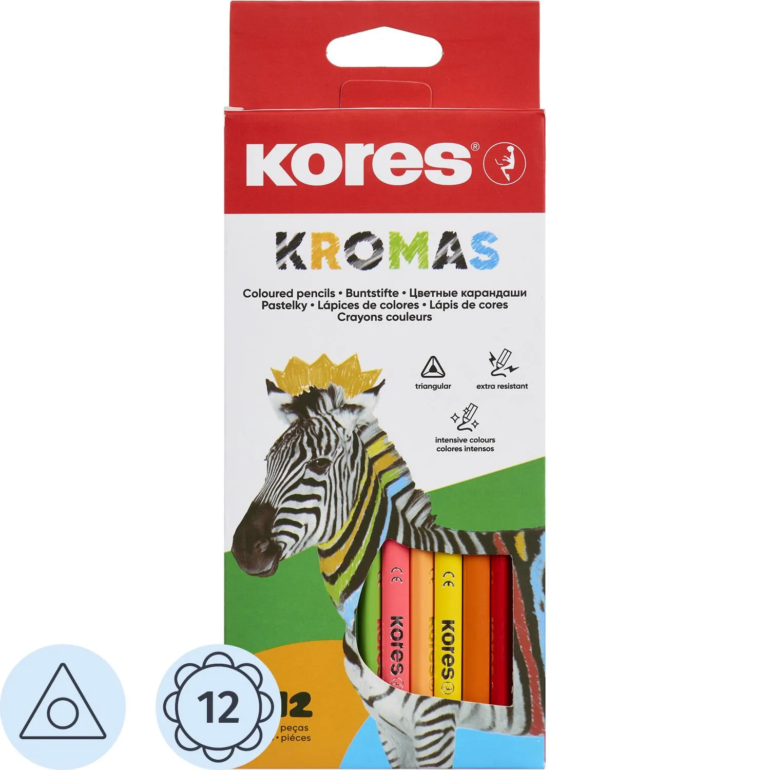 превью Карандаши цветные Kores Kromas 12 карандашей 12 цветов трёхгранные