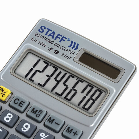 Калькулятор STAFF карманный металлический STF-1008, 8 разрядов, двойное питание, 103×62 мм