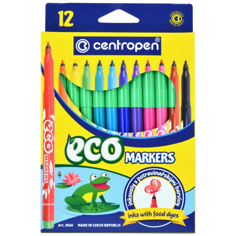 Фломастеры Centropen «ECO Markers», 12цв., трехгранные, смываемые, картон., европодвес
