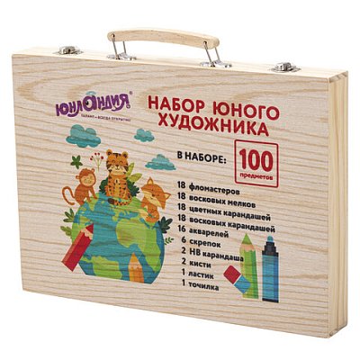 Набор ЮНОГО ХУДОЖНИКА «ANIMALS» для рисования и творчества в кейсе ЮНЛАНДИЯ, 100 предметов
