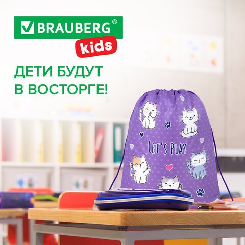 Мешок для обуви BRAUBERG KIDS, с петлей, 42×34 см, «Playing kittens»